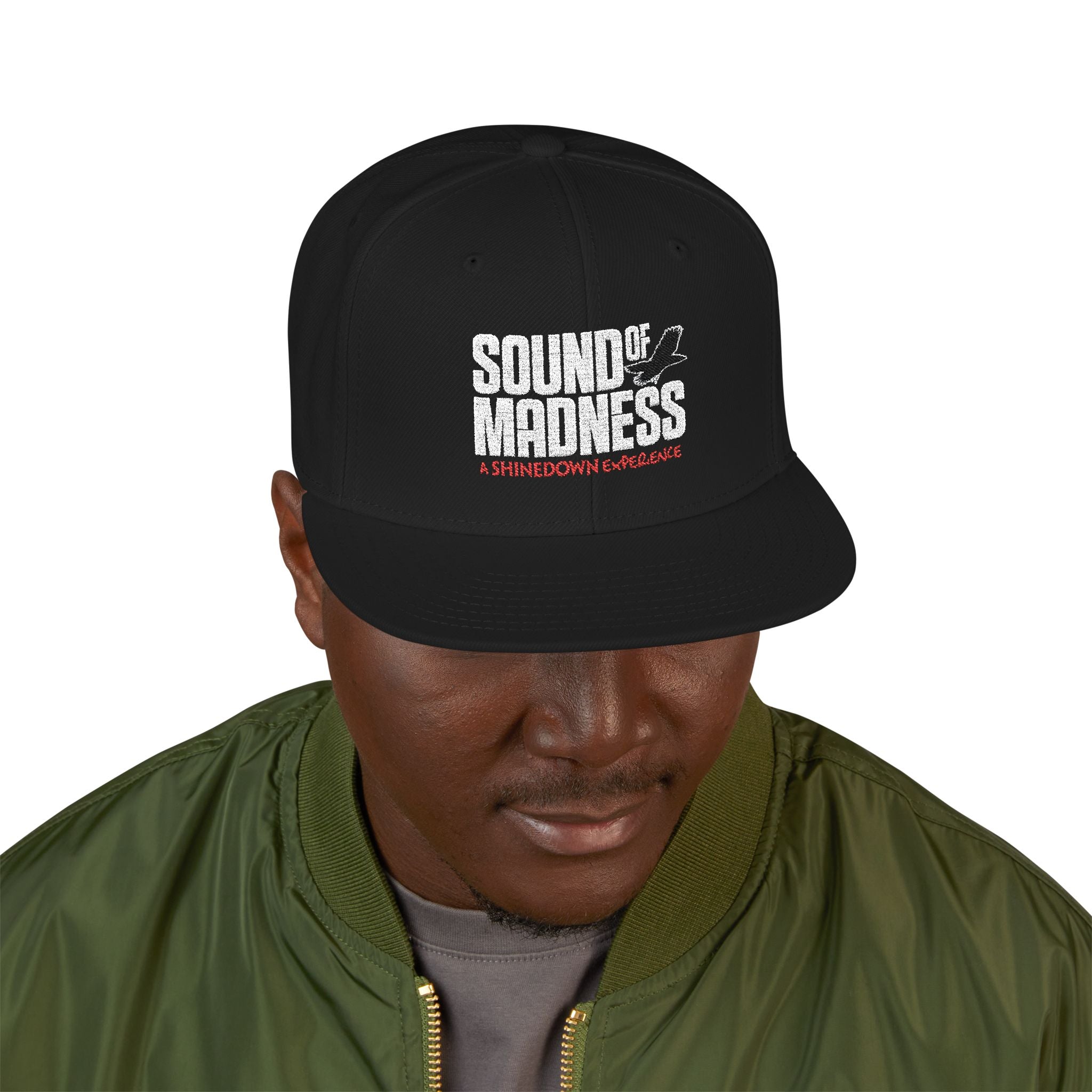 Black Embroidered Snapback Flat Hat