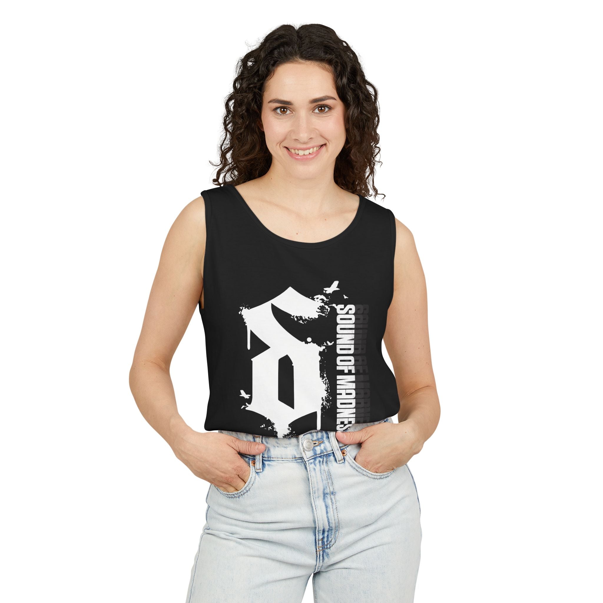 Black Unisex Muscle Tank White "S" Design
