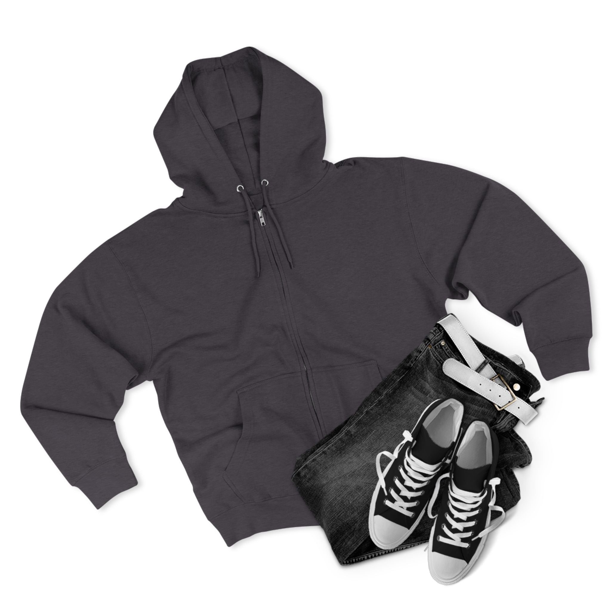 Dark Gray Full Zip Hoodie Black Logo
